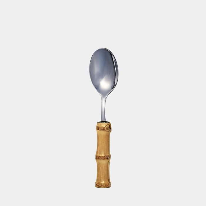 Colher de café de inox prateado da Tramontina com cabo de bambu natural marrom queimado|colgerzinha para café|Colher para café