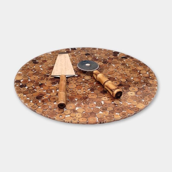Conjunto pizza retalho bambu|Conjunto pizza retalho bambu|cortador de pizza|Espátula para pizza com bambu natural