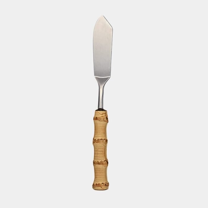 Faca de mesa peixe de inox prateado da Tramontina com cabo de bambu natural marrom queimado