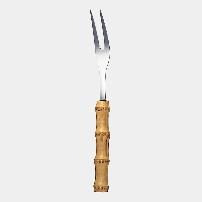 Garfo trinchante de inox prateado da Tramontina com cabo de bambu natural marrom queimado|Garfo para churrasco