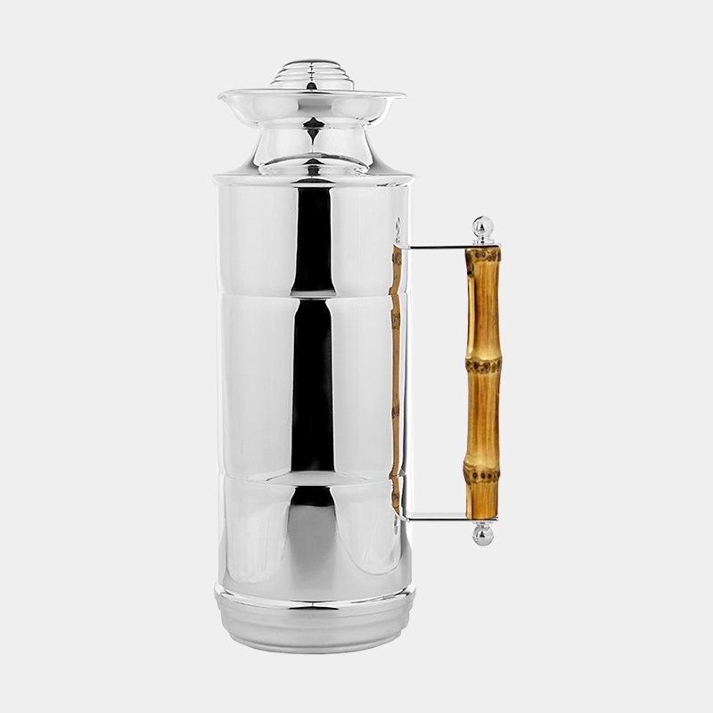 garrafa termica de prata com bambu grande