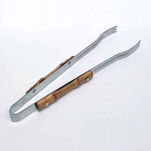 Pegador para carne com cabo revestido de bambu natural|Pinça para carne com cabo revestido de bambu natural