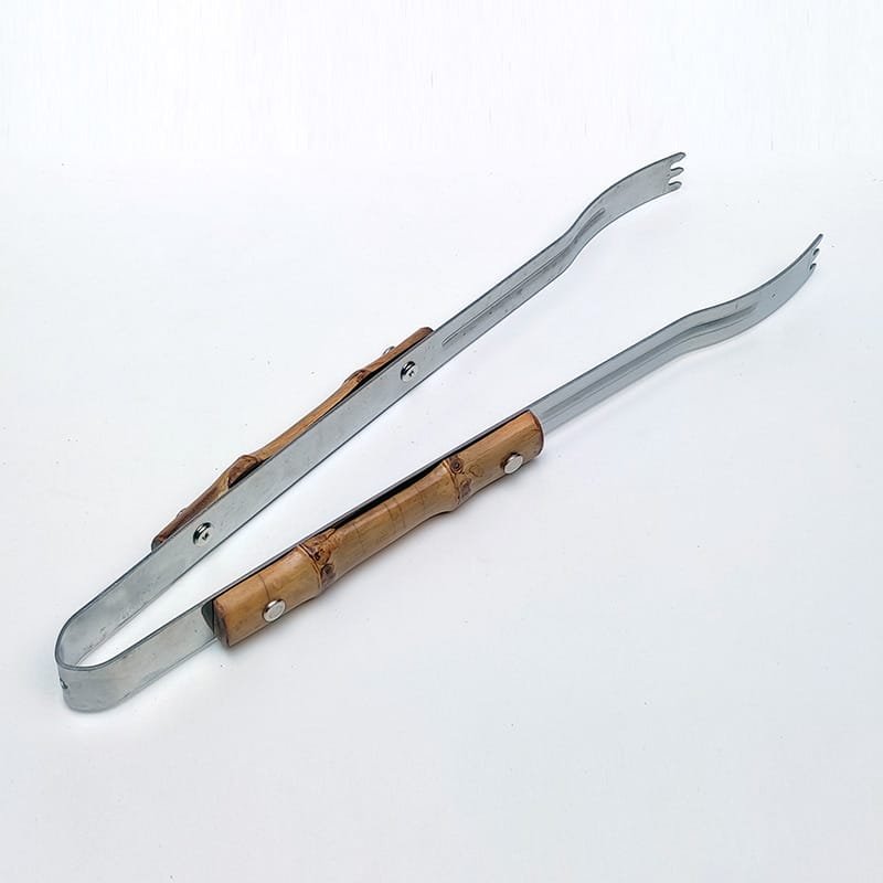 Pegador para carne com cabo revestido de bambu natural|Pinça para carne com cabo revestido de bambu natural