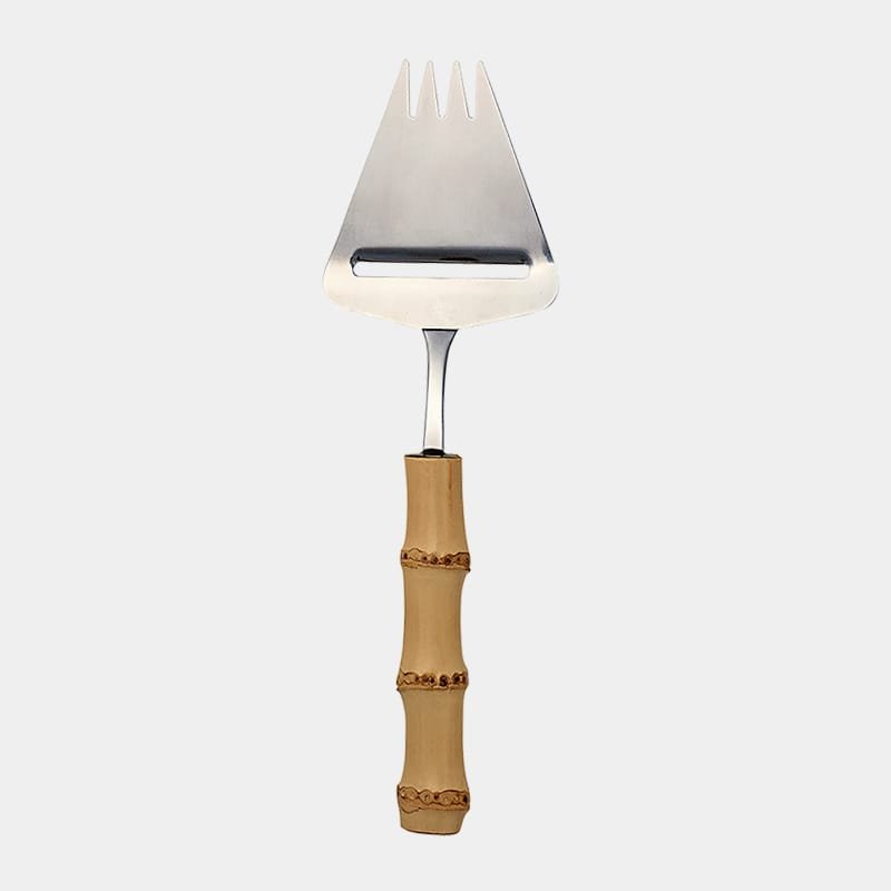 Plaina para fatiar queijo de inox prateado da Tramontina com cabo de bambu natural marrom queimado